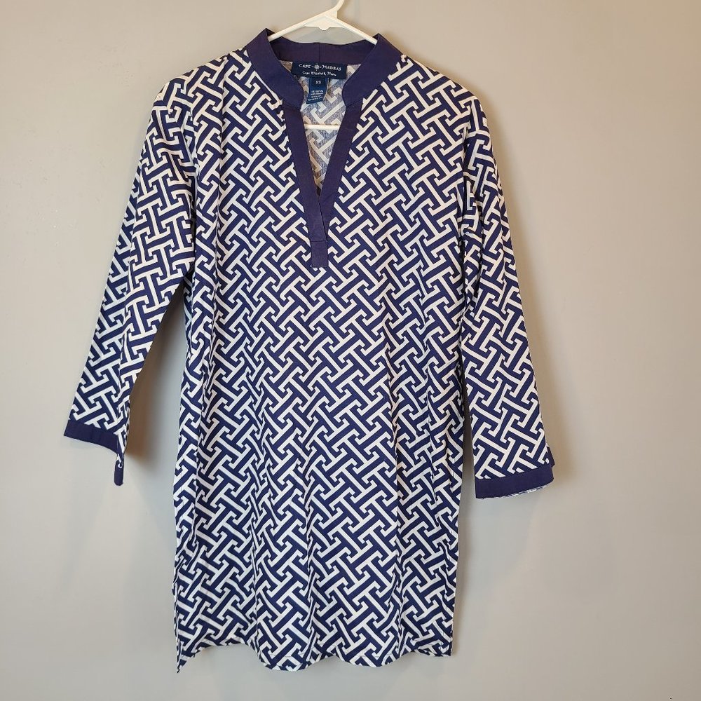 Cape Madras Tunic Shirt Womens Extra Small Blue